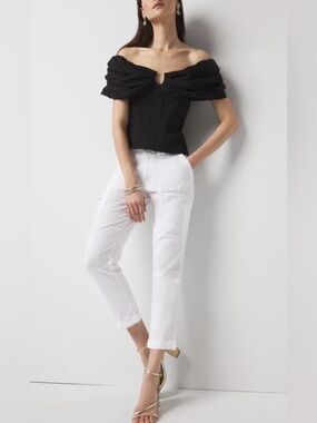 White house black market Bustier Shoulder Corset Blouse with Folded Draping